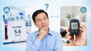 kết quả đường huyết tại nhà và đo tại bệnh viện