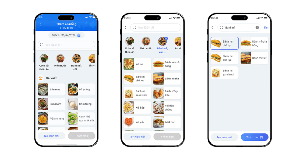 app chứa các hình ảnh món Việt, hình ảnh cho biết mỗi khẩu phần hàm lượng dinh dưỡng ra sao