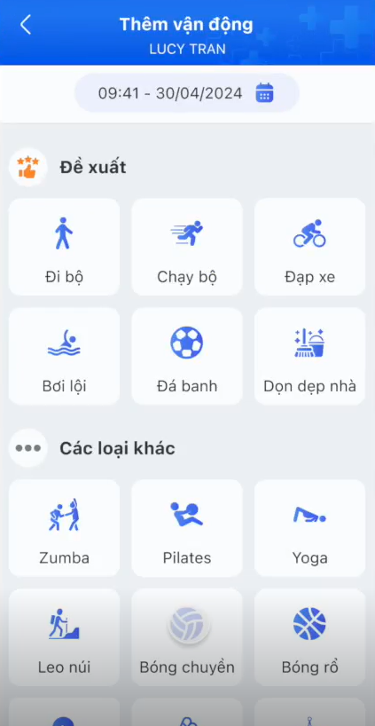 ứng dụng FPT Medicare - ghi nhận vận động